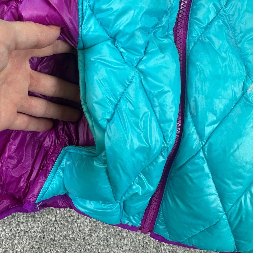 Gerry Kids Down Puffer Jacket L 14/16 Blue Purple Hooded Quilted Coat Gorpcore